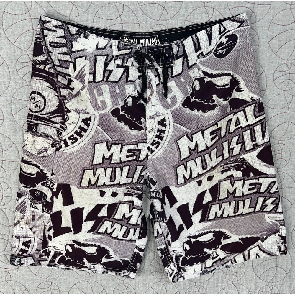 Metal Mulisha Board‎ Shorts Men's 38 Vintage Y2K AOP Surf Dirtbikes Skater Baggy